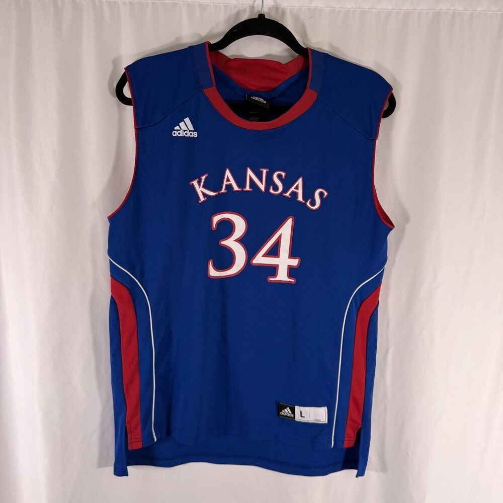 Adidas KU Kansas Jayhawks Jersey #34 Size Large Blue Sleeveless